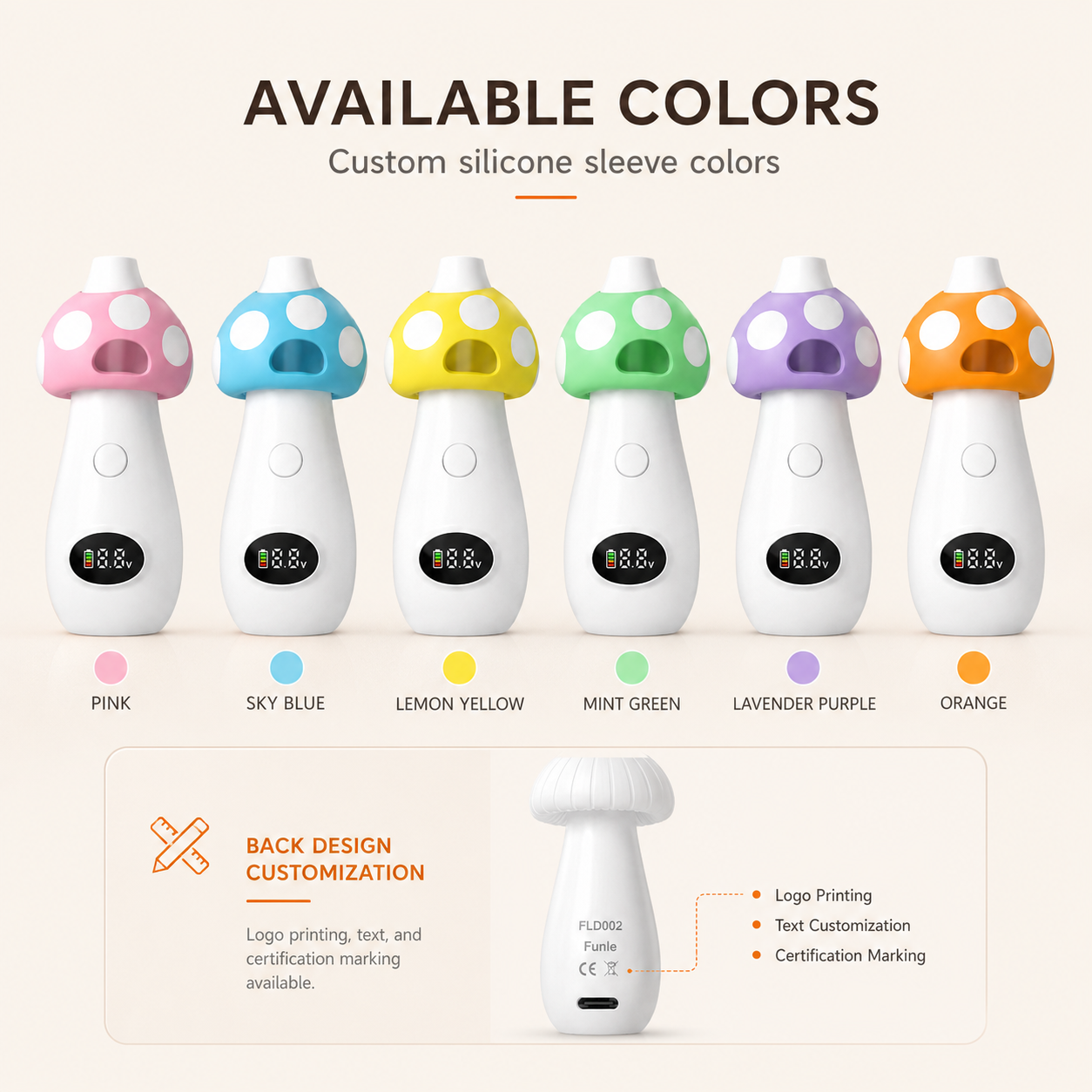 FLD002 mushroom vape device available color options