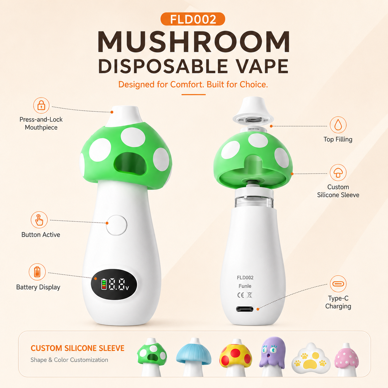 FLD002 mushroom-shaped empty vape device product view