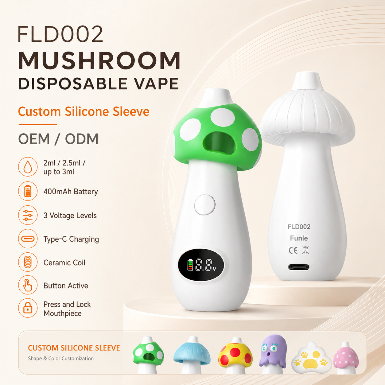 FLD002 mushroom device angled product display