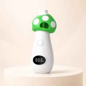 FLD002 mushroom-style empty vape device on a display podium