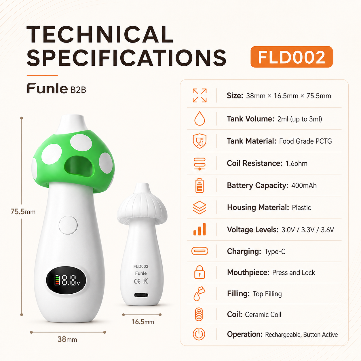 FLD002 mushroom device technical specifications