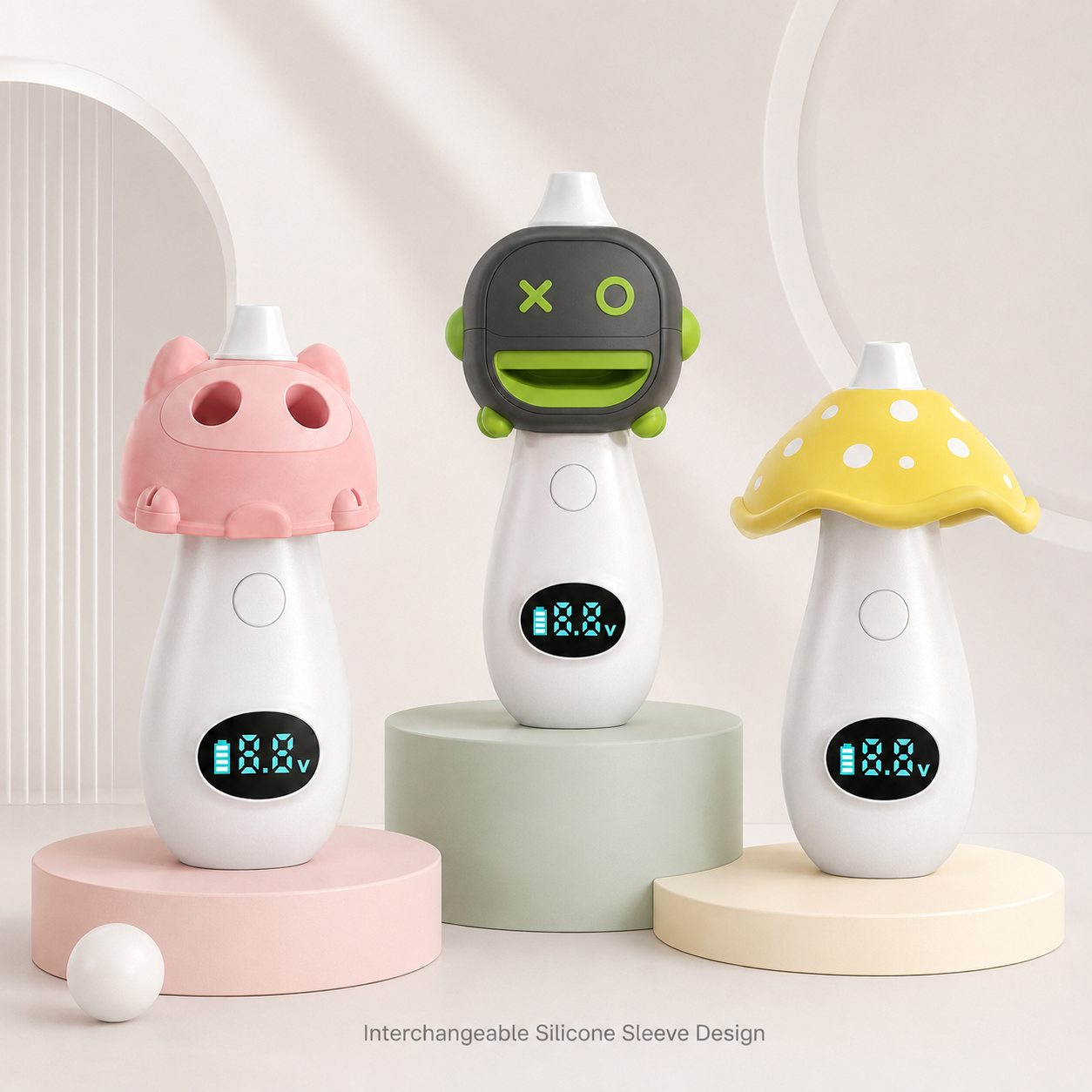 FLD002 V2 mushroom devices in a grouped product display