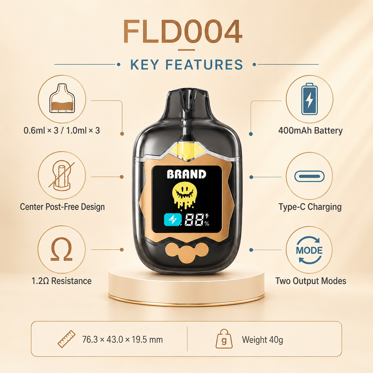 FLD004 3-in-1 Triple-Tank Disposable Vape Device – 400mAh Dual Mode - Image 2