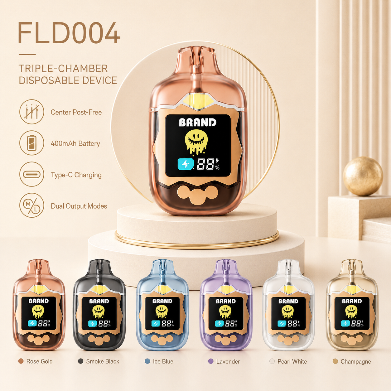 FLD004 3-in-1 Triple-Tank Disposable Vape Device – 400mAh Dual Mode - Image 3
