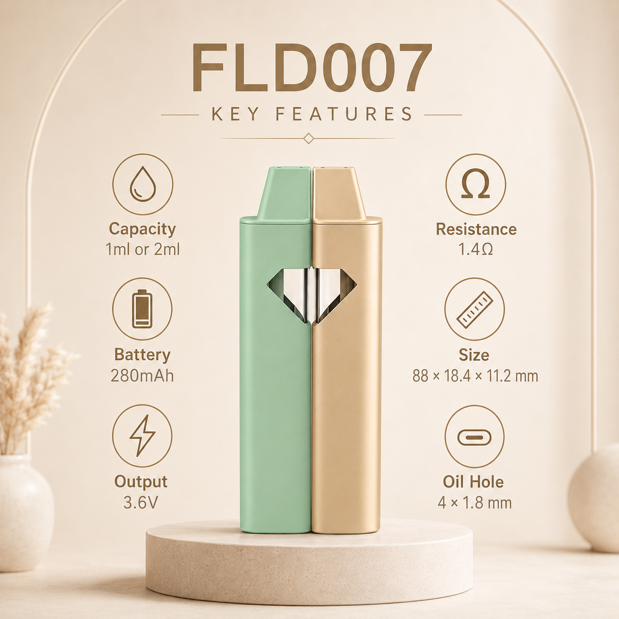 FLD007 Slim Disposable Vape Device – 1ml/2ml 280mAh - Image 2