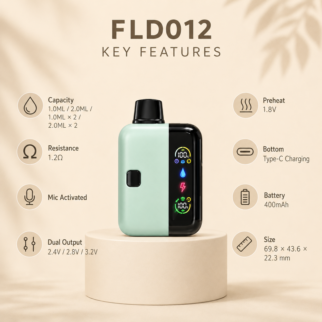 FLD012 Dual-Tank Disposable Vape Device – 400mAh Variable Voltage - Image 2