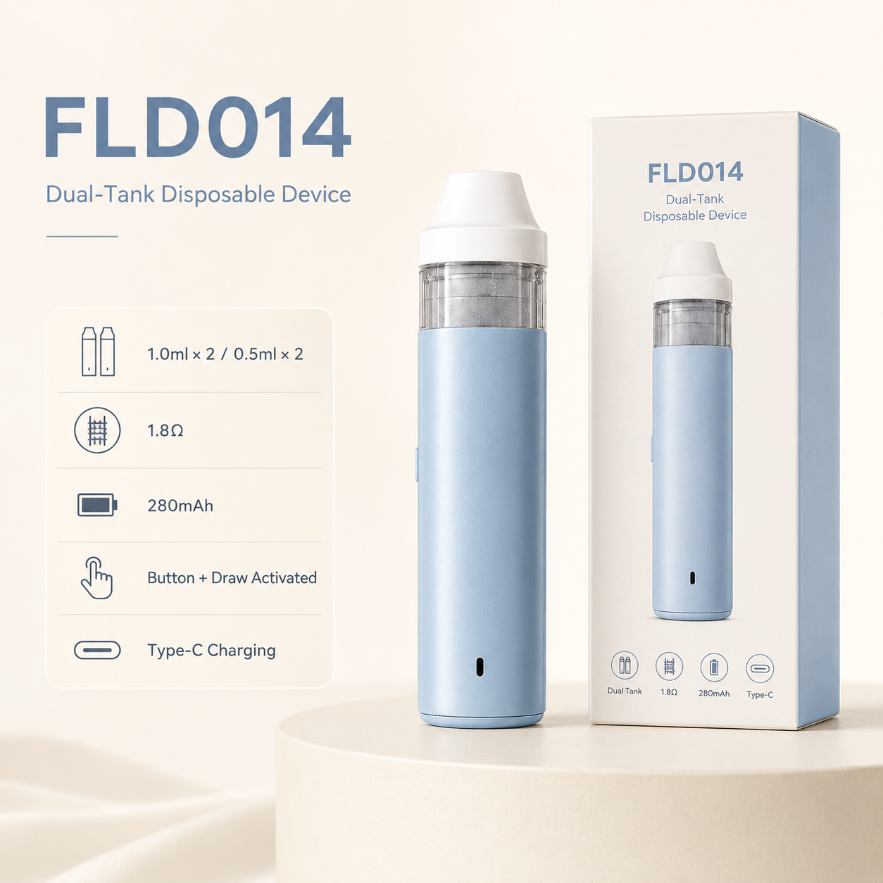 FLD014 Dual-Tank Center Post-Free Disposable Vape Device – 280mAh - Image 3