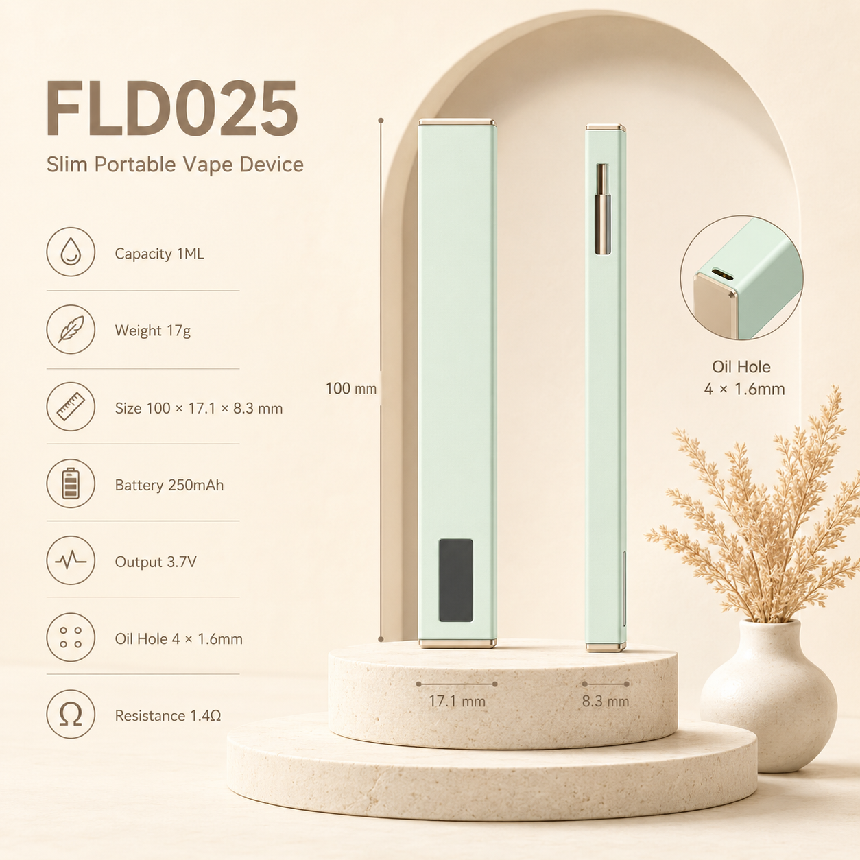FLD025 Ultra-Slim Disposable Vape Device – 1ml 250mAh - Image 2