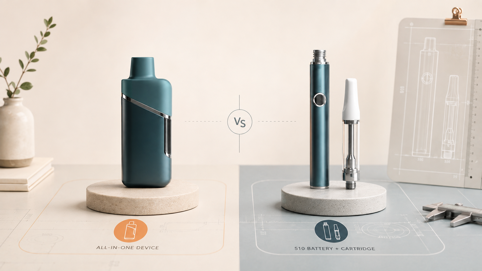 Comparison of an all-in-one oil vaporizer device and a 510 battery and cartridge hardware platform