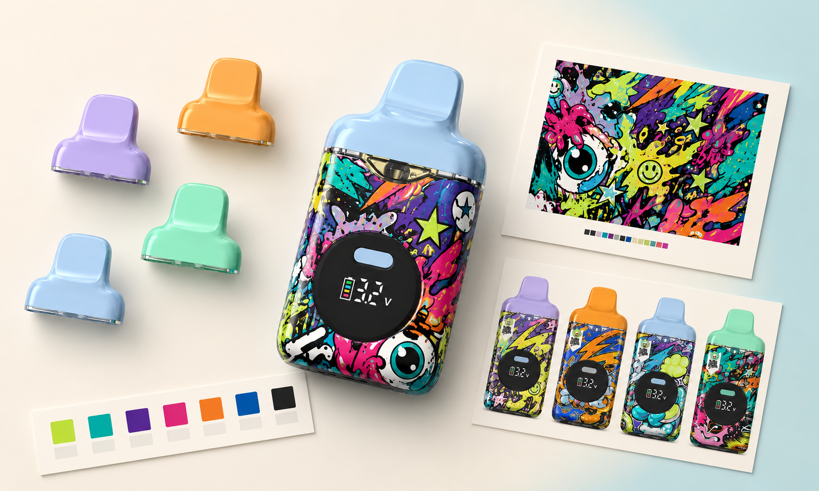 FUNLE OEM vape hardware color matching with coordinated shell colors and artwork palettes