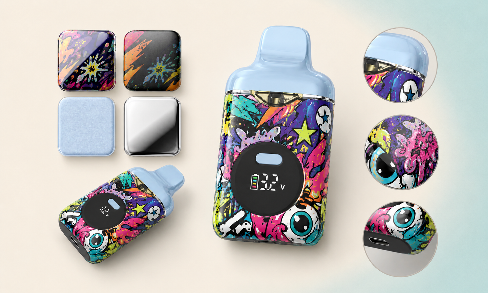 FUNLE OEM vape hardware finish options showing matte gloss soft-touch and metallic details