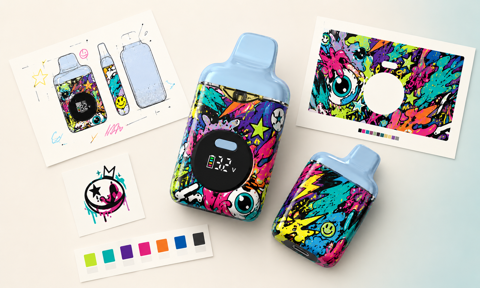 FUNLE OEM vape hardware graphic branding customization with full-surface artwork and design references